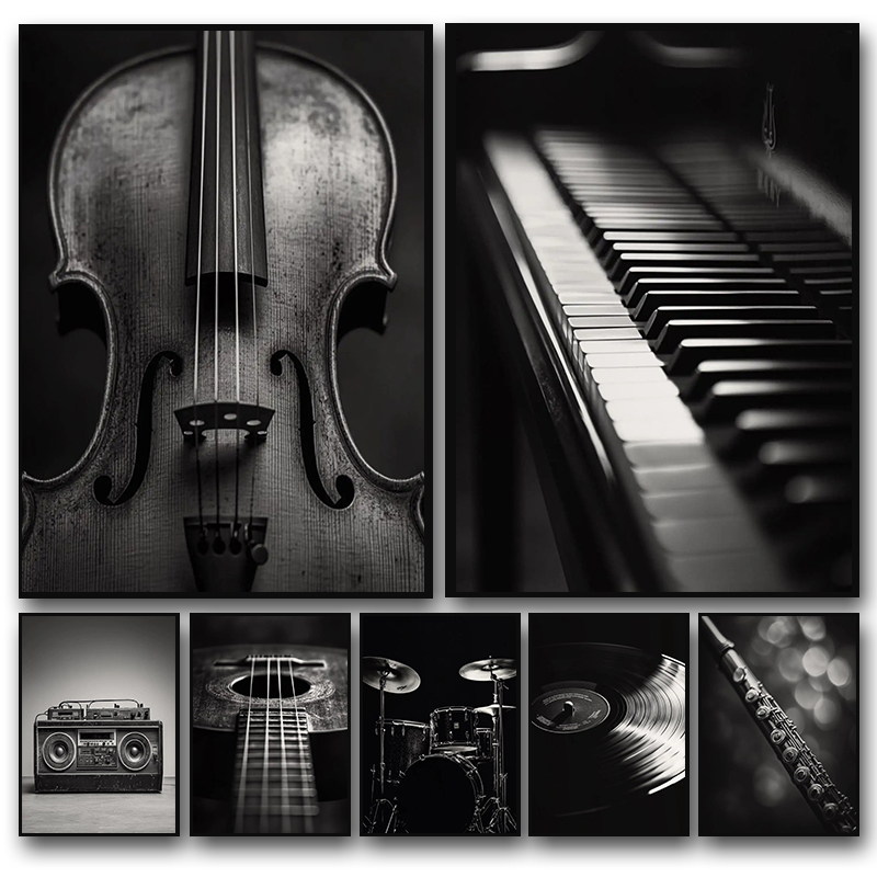 Picture Of Musical Instrument - 古典的な楽器の写真ポスターバイオリンビニールレコードサックスプリントキャンバス絵画壁絵ホームルームデ