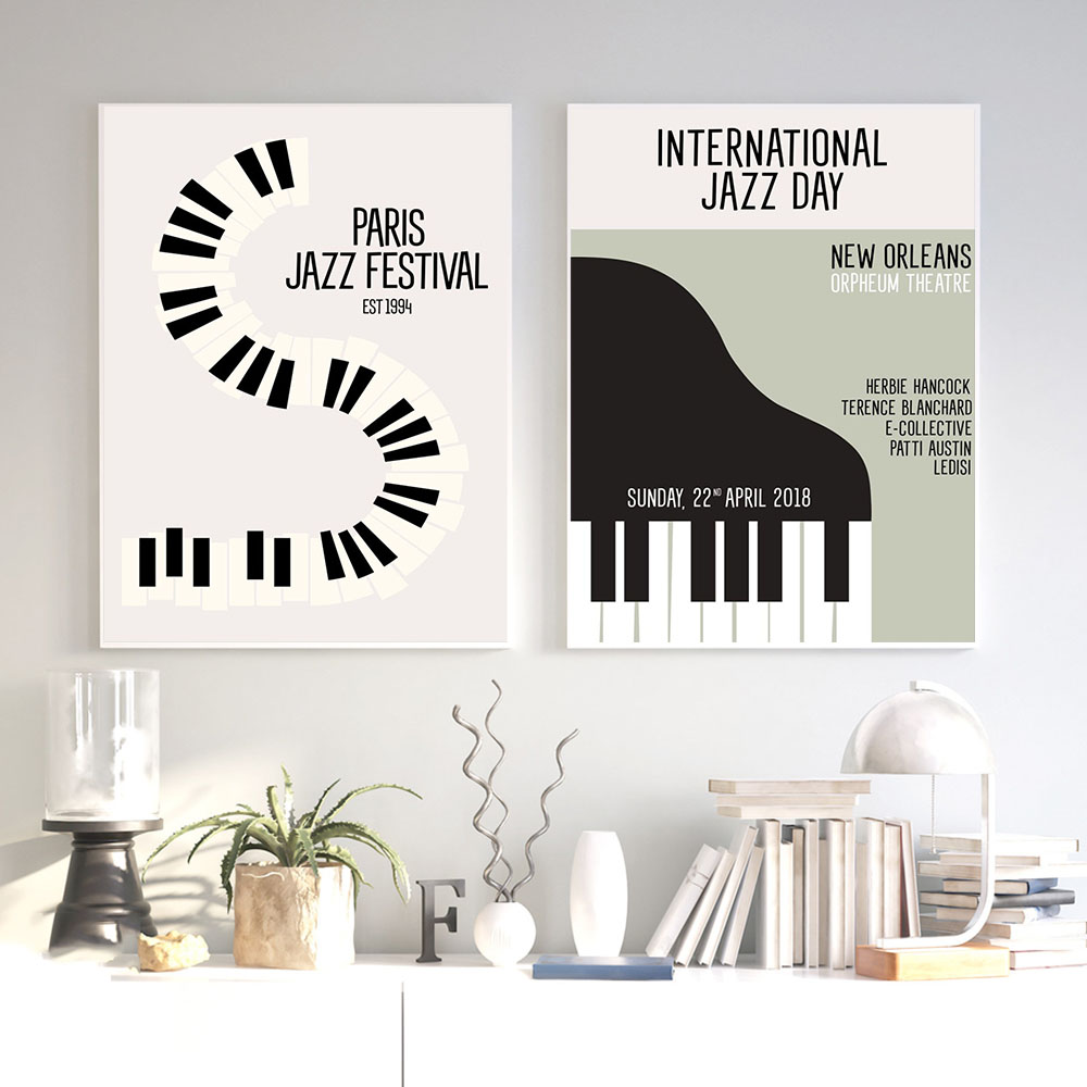 Picture Of Musical Instrument - ヴィンテージギャラリーキャンバス絵画ポスター写真音楽肖像画さまざまな楽器ジャズピアノサックス寝室の家の装飾