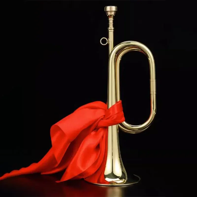 Musical Instrument Bugle - 真鍮製トランペット 子供用 初心者用 ミリタリーラッパ 手袋付き レッドシルク