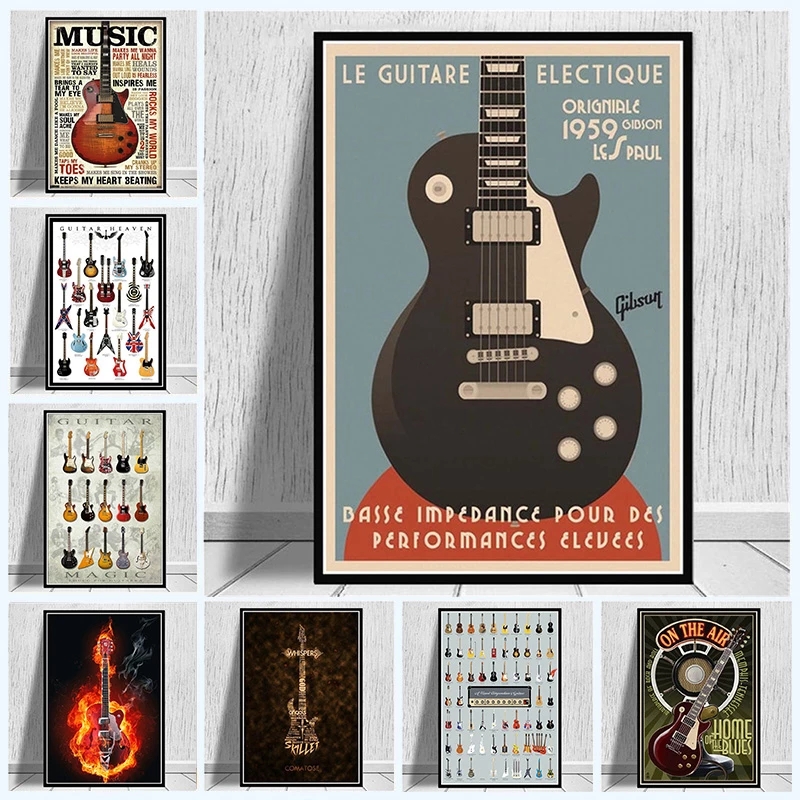 Picture Of Musical Instrument - 表記ギター楽器,印刷されたポスター,アート画像,リビングルーム,家,クラブ,バーの装飾