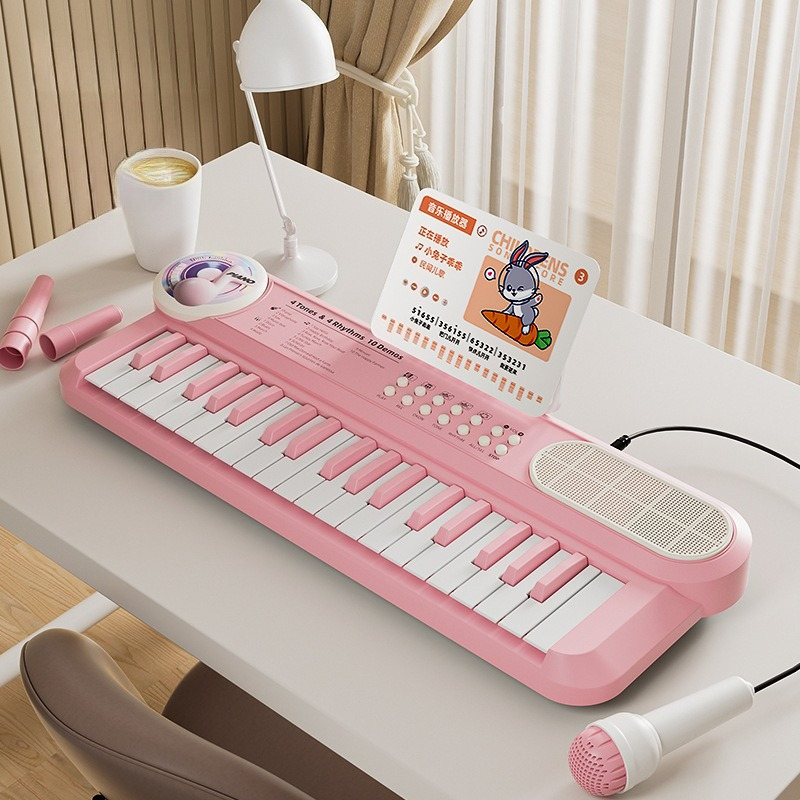 Musical Instrument Harmonium - 37鍵キッズ電子ピアノキーボード マイク付き 音楽教育玩具 幼児向け楽器 女の子の誕生日プレゼント