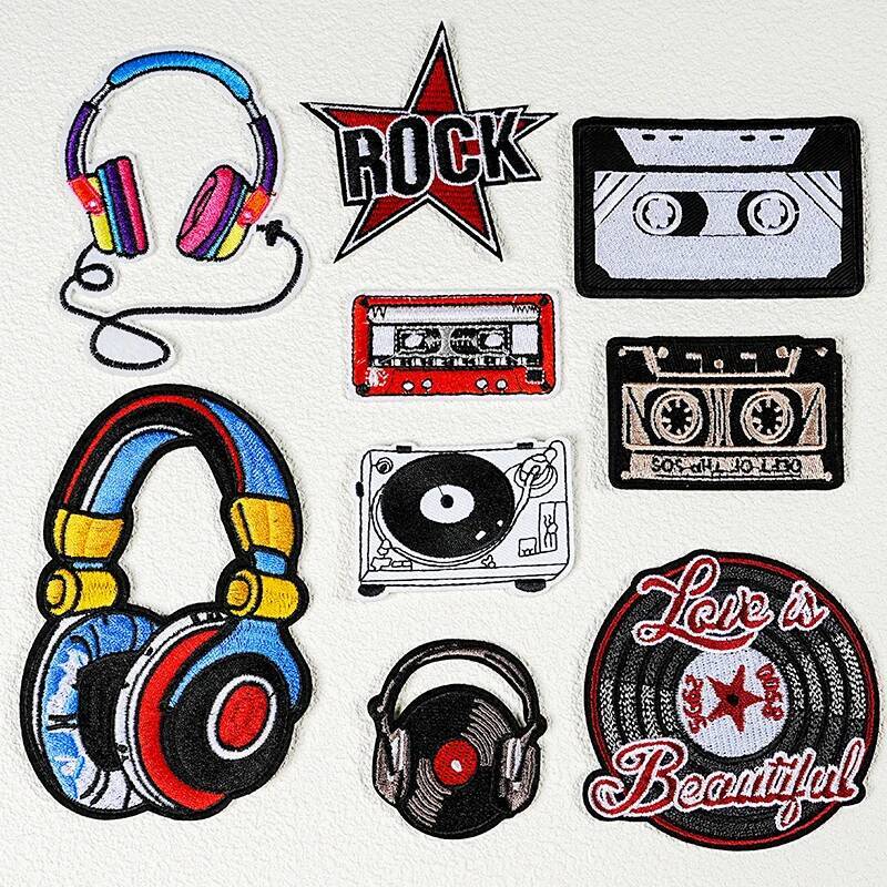 Picture Of Musical Instrument - バックパックと帽子の装飾用の刺繍入りギターバッジ、ファッショナブルな楽器パッチ、DIYアクセサリー、音楽愛好家、アイロンパッチ