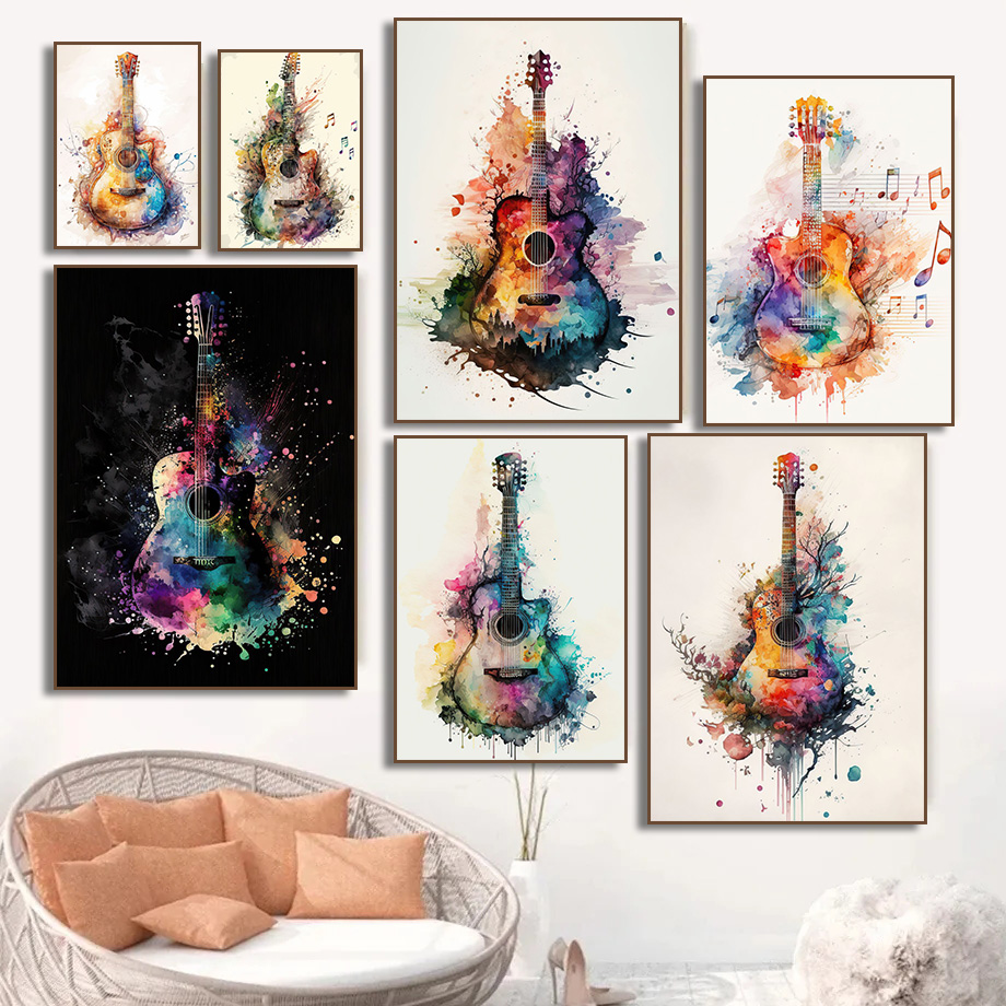 家の装飾、楽器、ギター、キャンバス絵画、壁画、写真、子供部屋 - Picture Of Musical Instrument のレビューと価格