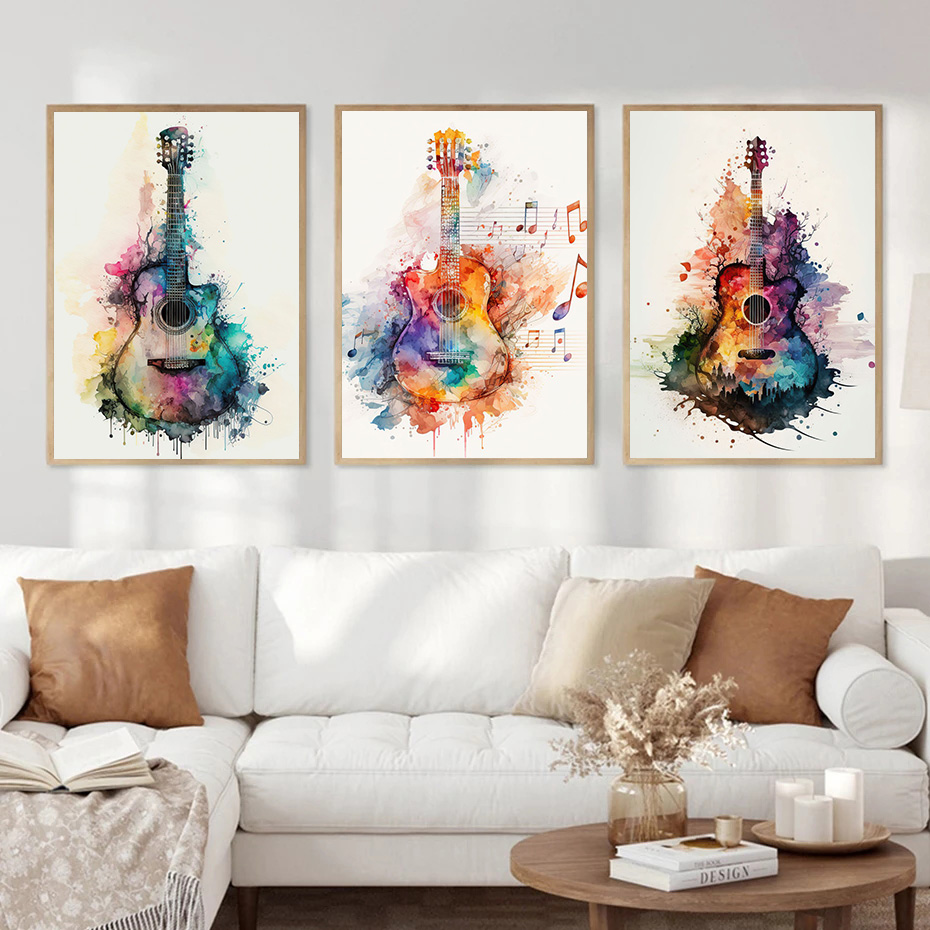 家の装飾、楽器、ギター、キャンバス絵画、壁画、写真、子供部屋 - Picture Of Musical Instrument のレビューと価格