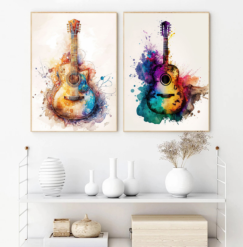 家の装飾、楽器、ギター、キャンバス絵画、壁画、写真、子供部屋 - Picture Of Musical Instrument のレビューと価格