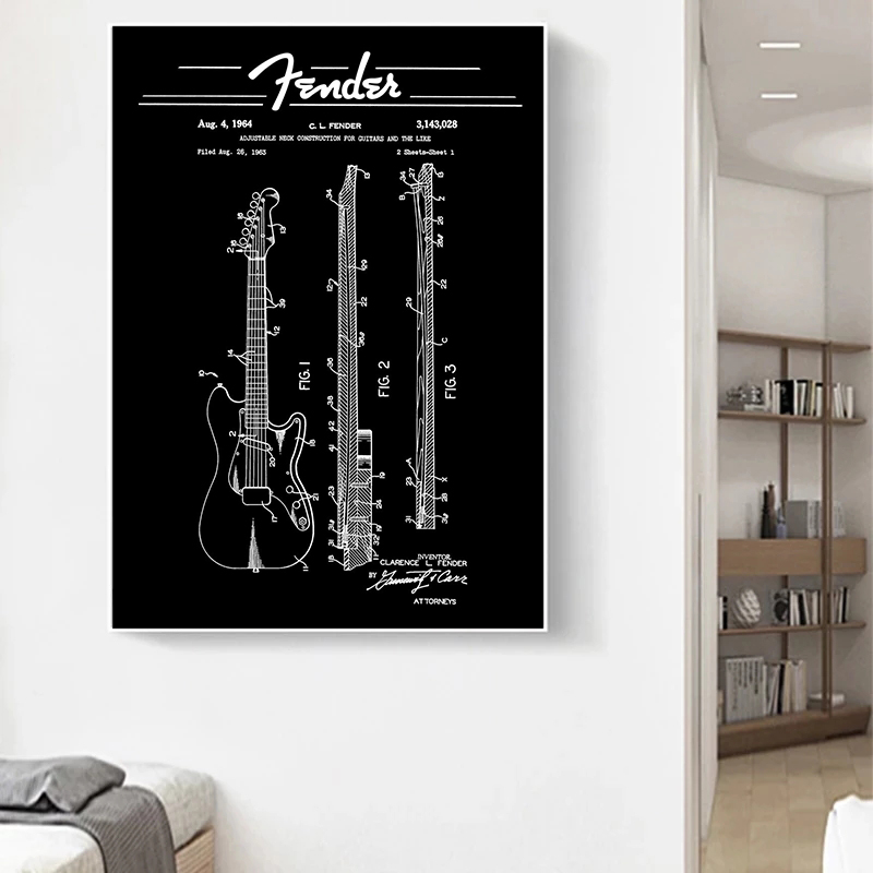 楽器エレキギター特許ポスタープリント音楽青写真アートキャンバ - Picture Of Musical Instrument のレビューと価格