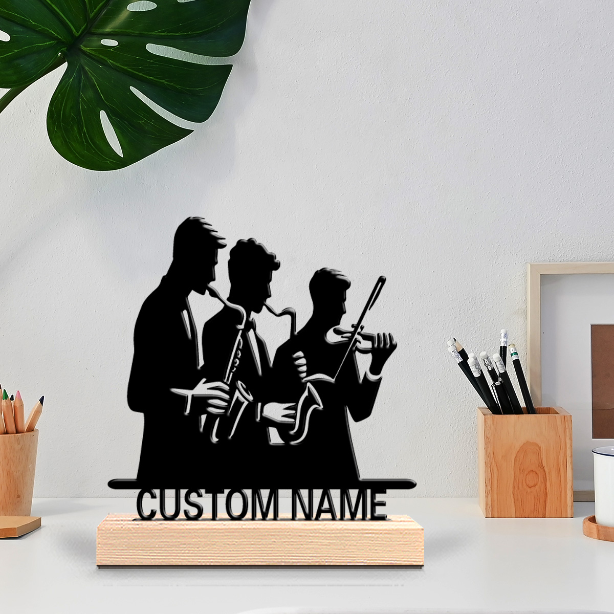 1個入り 楽器演奏 カスタマイズ名入りブリキ像 木製台座付き - Musical Instrument And Names のレビューと価格