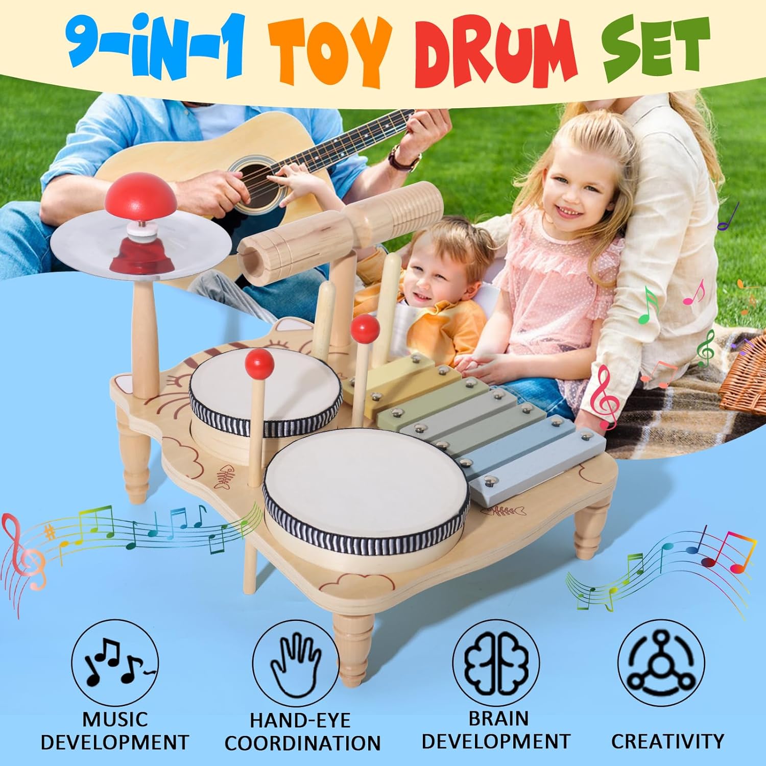 幼児用木製木琴ドラムセット、モンテッソーリベビー楽器おもちゃ - Musical Instrument Harmonium のレビューと価格