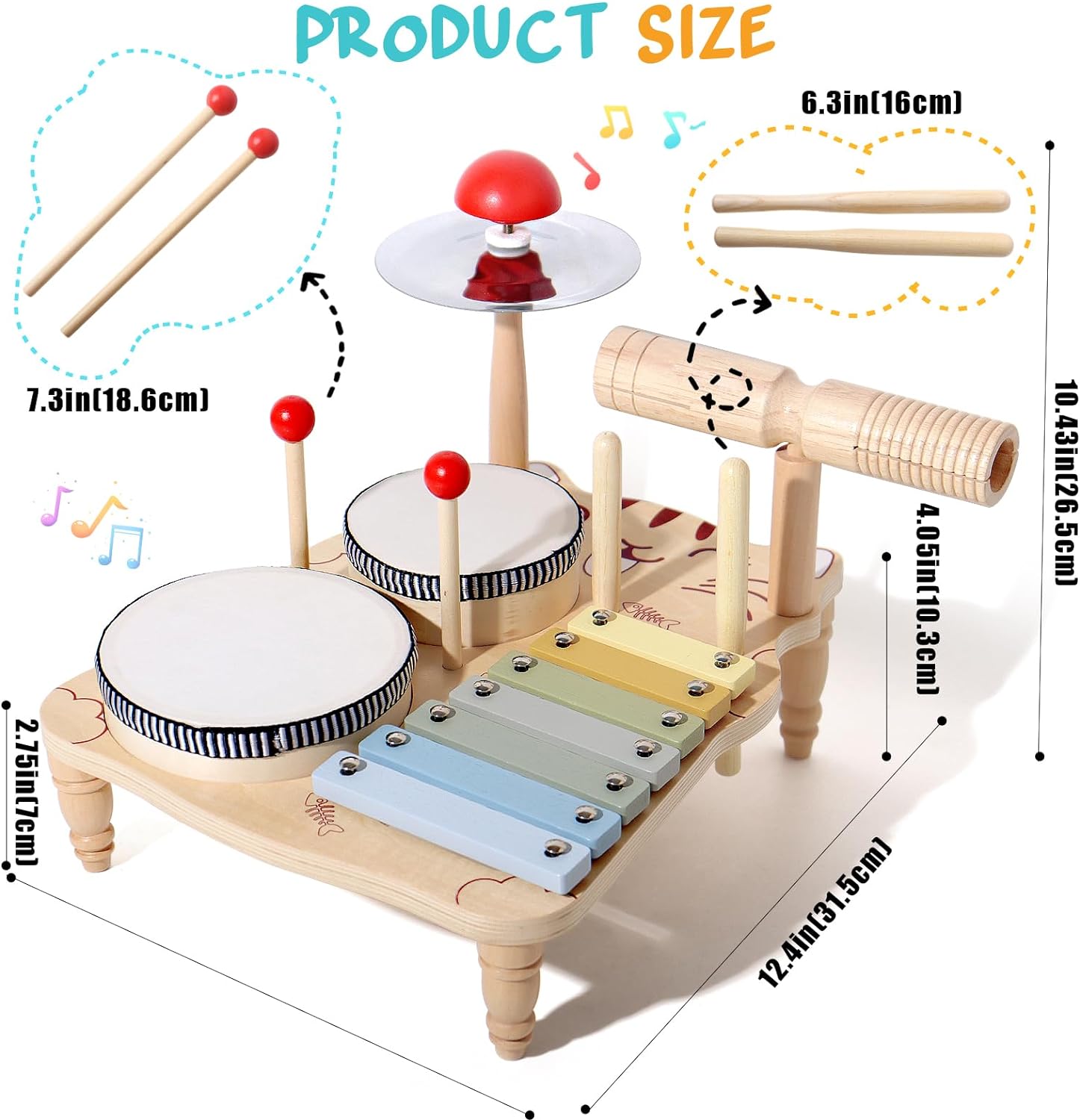 幼児用木製木琴ドラムセット、モンテッソーリベビー楽器おもちゃ - Musical Instrument Harmonium のレビューと価格