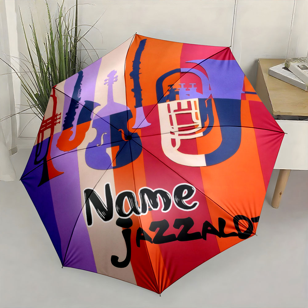 名前入りの傘、「音楽好きのためのカラフルなジャズ楽器デザイン - Musical Instrument And Names のレビューと価格