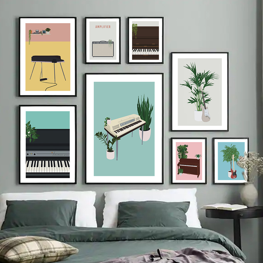 楽器イラスト壁アート壁画プリントピアノギターキャンバス絵画北 - Picture Of Musical Instrument のレビューと価格
