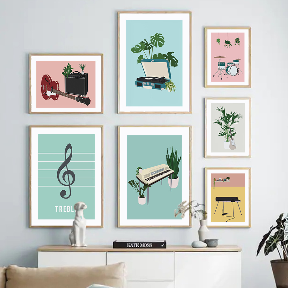 楽器イラスト壁アート壁画プリントピアノギターキャンバス絵画北 - Picture Of Musical Instrument のレビューと価格