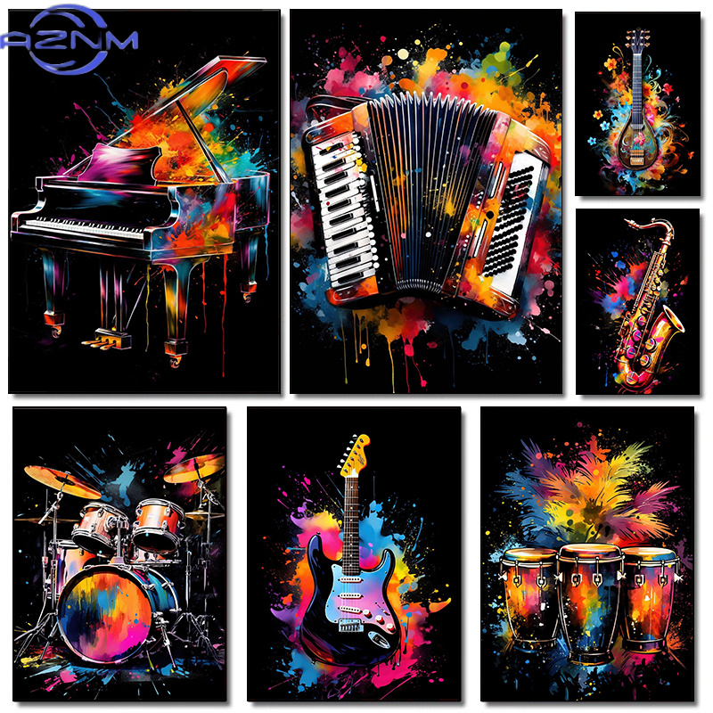 クラシックファッション楽器ピアノギター音楽祭ポスターキャンバ - Picture Of Musical Instrument のレビューと価格